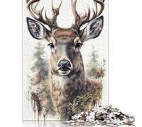 Puzzle de 500 pièces - Visage de cerf - Jeu en Bois - Animal de la Nature - Jeu éducatif - Jouet Stimulant - Idée Cadeau de Noël - 500 pièces (52 x 38 cm)
