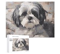 Puzzle de 520 pièces - Shih Tzu - Puzzle photo pour adultes - Puzzle stimulant en bois personnalisé - Puzzle photo - Cadeaux de 52,1 x 38,1 cm