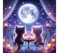 Puzzle de 80 pièces pour Adultes,Couple de Chats Lune DIY Puzzles Divertissement Créatif,Puzzle Classiques,Cadeaux pour Art Mural(28 x 28 cm)