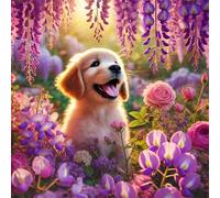 Puzzle de 80 pièces pour Adultes,Paysage Floral et Chien DIY Puzzles Divertissement Créatif,Puzzle Classiques,Cadeaux pour Art Mural(28 x 28 cm)
