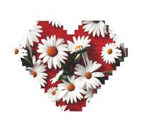 Puzzle de 82 pièces en forme de cœur en briques de construction 3D Décoration de bureau Fleurs rouges et marguerites blanches