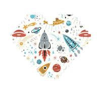 Puzzle de 82 pièces en forme de cœur en forme de brique de construction - Bloc d'art 3D - Décoration de bureau - Imprimé fusées de dessin animé