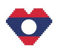 Puzzle de 82 pièces en forme de cœur en forme de brique de construction - Bloc d'art 3D - Décoration de bureau - Drapeau du Laos