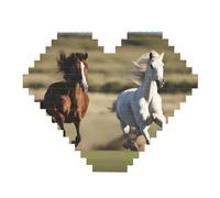 Puzzle de 82 pièces en forme de cœur en forme de briques de construction - Bloc d'art 3D - Décoration de bureau - Imprimé chevaux en cours d'exécution