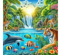 Puzzle de Animaux de la Cascade de la Jungle pour Adultes,35 pièces,12x12 cm Puzzle de Bricolage Artistique pour Décoration de la Maison, Jeu éducatif Challenge Toy Puzzles pour Adultes