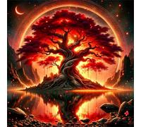 Puzzle de Arbre de Vie Rouge pour Adultes,300 pièces,35x35 cm Puzzle de Bricolage Artistique pour Décoration de la Maison, Jeu éducatif Challenge Toy Puzzles pour Adultes