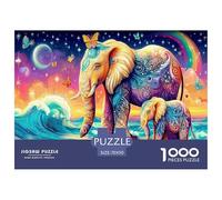 Puzzle de Bain Bébés éléphants pour Adultes Éléphant coloré au Bord de l’Eau, 1000pcs, pour Femmes et Hommes, 70x50 cm.