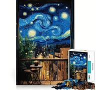Puzzle de Balcon Nuit étoilée 1000 pièces pour Adolescents, Jeu de réflexion Amusant et décontracté, Design élégant, Cadeau 38x26cm