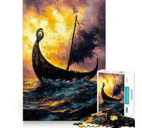 Puzzle de Bateau Viking au Coucher du Soleil,1000 pièces,Jeu de mémorisation mentale,découpage de Haute précision,activité Manuelle,défi cérébral interactif pour la Maison (38x26cm)