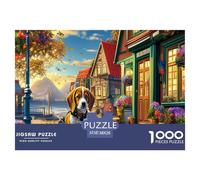 Puzzle de Beagle, 1000 pièces, Beagle dans la Rue de la Ville, décor de Maison vive et de Fleurs, pour Adultes, défi Difficile, Jeu éducatif, activité pour la Maison, 38x26cm/1000pcs