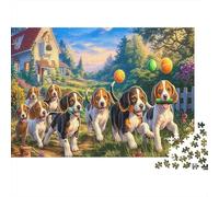 Puzzle de Beagle, 1000 pièces, en Papier recyclé, Groupe de Beagles dans Une scène de Maison Fleurie, pour Adultes, Jeu éducatif, Anti-Stress, défi extrêmement Difficile, Cadeau, 52x38cm/1000pcs