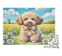 Puzzle de Bichon Frisé 1000 pièces - Caniche avec Cravate dans Un Champ de pissenlits pour Adultes et Enfants - Jeu Difficile et exigeant, Jeu éducatif, Activité à la Maison 52x38cm/1000 pièces