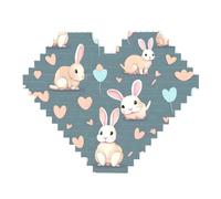 Puzzle de blocs de briques de construction en forme de cœur avec imprimé lapin mignon