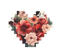 Puzzle de blocs de construction à fleurs rouges et pâles personnalisées pour adultes - Briques de construction 3D en forme de cœur - Briques fantaisie pour décoration d'intérieur - Cadeau