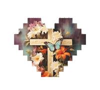 Puzzle de blocs de construction avec branches de fleurs sur la croix - Puzzle personnalisé pour adultes - Briques de construction 3D - Briques fantaisie pour décoration d'intérieur