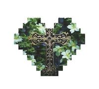Puzzle de blocs de construction avec croix noire parmi les fleurs vertes - Puzzle personnalisé pour adultes - Briques de construction 3D - Briques fantaisie pour décoration d'intérieur