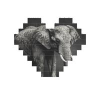 Puzzle de blocs de construction avec image d'éléphant noir et blanc personnalisé pour adultes - Briques de construction 3D en forme de cœur - Briques fantaisie pour décoration d'intérieur