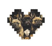 Puzzle de blocs de construction avec trois bouledogues français personnalisés pour adultes, briques de construction 3D, blocs de cœur, briques fantaisie pour décoration d'intérieur, cadeau