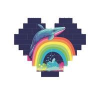Puzzle de blocs de construction Baleine colorée sur l'arc-en-ciel - Puzzle de briques personnalisées pour adultes - Briques de construction 3D en forme de cœur - Briques fantaisie pour décoration