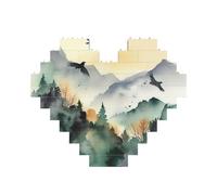 Puzzle de blocs de construction d'oiseaux de montagne aquarelle personnalisés pour adultes - Briques de construction 3D - Blocs de cœur - Briques fantaisie pour décoration d'intérieur