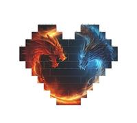 Puzzle de blocs de construction Dragons du feu et de glace personnalisés pour adultes - Briques de construction 3D en forme de cœur - Briques fantaisie pour décoration d'intérieur