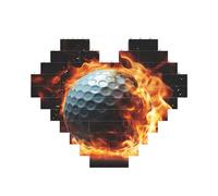 Puzzle de blocs de construction en forme de balle de golf sur le feu personnalisé pour adultes - Briques de construction 3D en forme de cœur - Briques fantaisie pour décoration d'intérieur