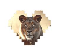 Puzzle de blocs de construction en forme de lion féminin personnalisé pour adultes - Briques de construction 3D - Blocs en forme de cœur - Briques fantaisie pour décoration d'intérieur - Cadeau