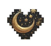 Puzzle de blocs de construction étoiles dorées et lune personnalisés pour adultes - Briques de construction 3D en forme de cœur - Briques fantaisie pour décoration d'intérieur - Cadeau