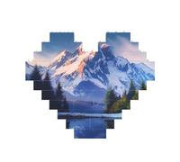 Puzzle de blocs de construction Montagne enneigée personnalisés pour adultes - Briques de construction 3D - Blocs en forme de cœur - Briques fantaisie pour décoration d'intérieur - Cadeau