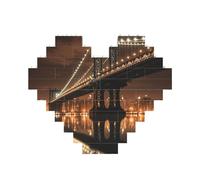 Puzzle de blocs de construction New York Manhattan Bridge Night Puzzle personnalisé pour adultes Briques de construction 3D en forme de cœur pour décoration d'intérieur Cadeau