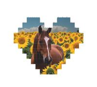 Puzzle de blocs de construction personnalisés cheval et tournesol pour adultes - Briques de construction 3D en forme de cœur - Briques fantaisie pour décoration d'intérieur