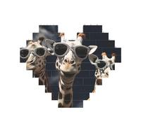 Puzzle de blocs de construction trois girafes portant des lunettes de soleil personnalisées pour adultes - Briques de construction 3D en forme de cœur - Briques fantaisie pour décoration d'intérieur
