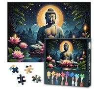 Puzzle de Bouddha Statue de Bouddha avec fleur de lotus et lumière de bougie sur la rivière | Méditation zen Art spirituel | Puzzle adulte relaxant pour la maison | Décoration murale spirituelle avec