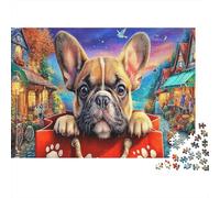 Puzzle de Bouledogue Français 1000 Pièces en Papier Recyclé, Arrière-Plan Joyeux pour Adultes, Cadeau Amusant, Activité Maison, Excellent Cadeau Familial, 70x50cm