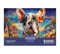 Puzzle de Bouledogue Français 1000 Pièces en Papier Recyclé, Arrière-Plan Lumineux pour Adultes, Jeu Extrêmement Difficile, Défi Familial Stimulant, Cadeau Parfait, 52x38cm