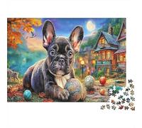 Puzzle de Bouledogue Français 1000 Pièces en Papier Recyclé, Arrière-Plan Vivant pour Adultes et Enfants, Amusant et Stimulant, Jeu Familial, Excellente Idée de Cadeau, 52x38cm