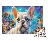 Puzzle de Bouledogue Français 1000 Pièces en Papier Recyclé, Décor Lumineux pour Adultes, Défi Difficile, Décoration Murale et Cadeau, 52x38cm