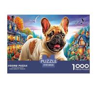 Puzzle de Bouledogue Français 1000 Pièces en Papier Recyclé pour Adultes, Scène Dynamique, Cadeau Amusant & Activité Maison, Cadeau de Jeu Familial, 38x26cm