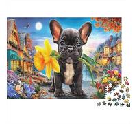 Puzzle de Bouledogue Français 1000 Pièces en Papier Recyclé, Scène Dynamique pour Adultes, Jeu Extrêmement Difficile, Activité Éducative Stimulante, 52x38cm