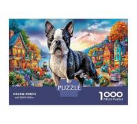 Puzzle de Bouledogue Français 1000 Pièces en Papier Recyclé, Scène Vibrante pour Adultes, Cadeau Amusant, Activité Maison, Parfait Cadeau pour la Famille, 52x38cm