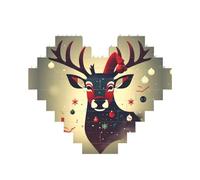 Puzzle de briques d'art en forme de cœur avec impression d'images de cerf de Noël 3D - Blocs de construction - 30 pièces - Cadeau relaxant à faire soi-même
