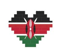 Puzzle de briques d'art en forme de cœur Drapeau du Kenya Impression 3D Blocs de construction 30 pièces DIY Cadeau relaxant