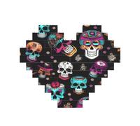 Puzzle de briques d'art en forme de cœur en sucre et crânes - Impression 3D - Blocs de construction - 30 pièces - Cadeau relaxant