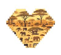 Puzzle de briques de construction en forme de cœur avec impression d'animaux de prairie africaine