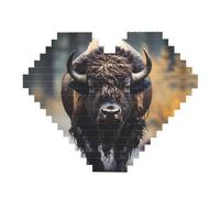Puzzle de briques de construction en forme de cœur avec impression de bison d'Amérique du Nord