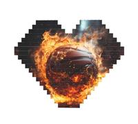 Puzzle de briques de construction en forme de cœur avec impression de flamme - Basketball sur le feu et l'eau