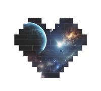 Puzzle de briques de construction en forme de cœur avec motif lune, étoiles et planètes pour adultes - Micro blocs de construction 3D pour décoration d'intérieur