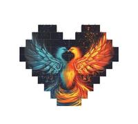 Puzzle de briques de construction phénix feu et eau en forme de cœur, puzzle photo personnalisé pour adultes Micro blocs de construction 3D pour décoration d'intérieur