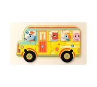 Puzzle de bus scolaires, puzzle de véhicules en bois, dessin en bois Excavator - Aide d'apprentissage portable, fournitures d'éducation précoce pour les compétences motrices