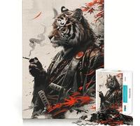 Puzzle de Calligraphie Tigre Samouraï 1000 pièces pour Adolescents, Jouet Mental Anti-anxiété, découpe Premium, Cadeau élégant 38x52cm